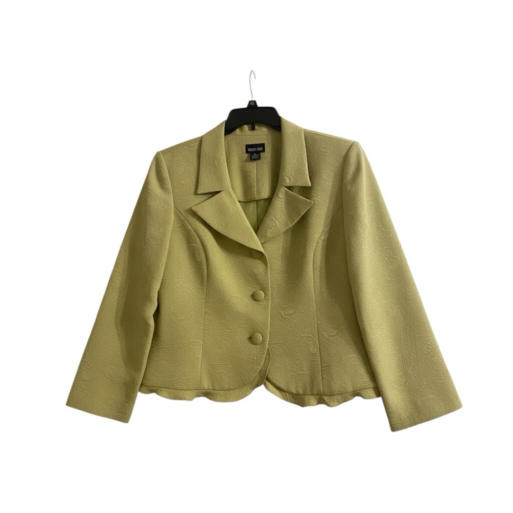 Leslie Fay Womens Size 18 Suit Jacket Chartreuse Jacquard 3-button Front Lined